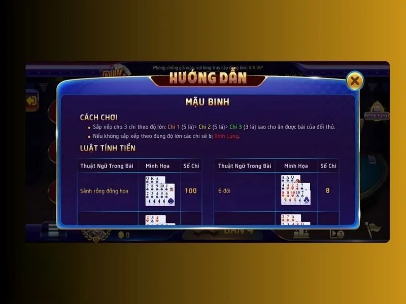 Quy định về tính điểm Mậu Binh Rikvip