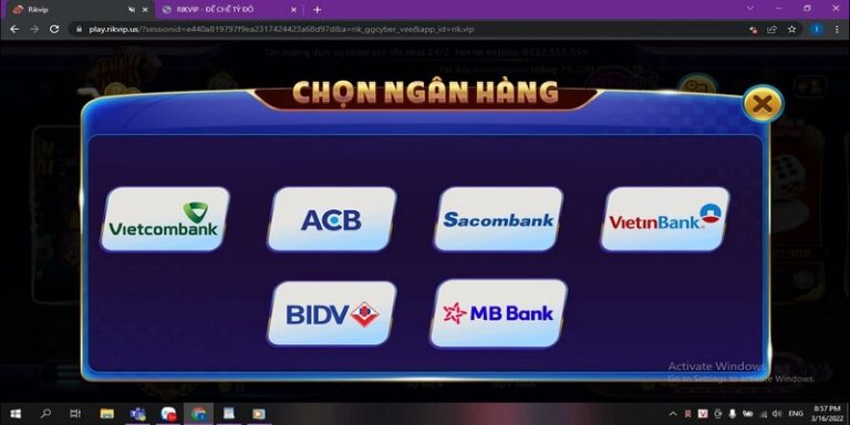 Rút tiền Rikvip qua ngân hàng 